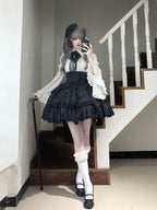 Trace Bone Black Gothic Lolita Skirt and Waist Cincher Set - image 4