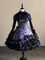 Bliss Bouquet - Cotton Old School Lolita Dress, Rose Print and Layered Hem and Accessories - image 4