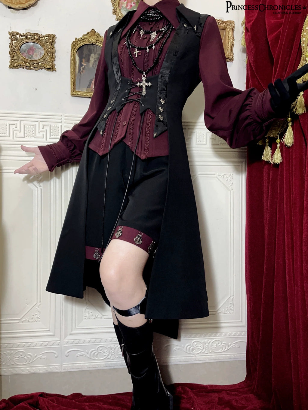 Red and Black 4.0 - Ouji Lolita Long Vest & Red Blouse - image 11