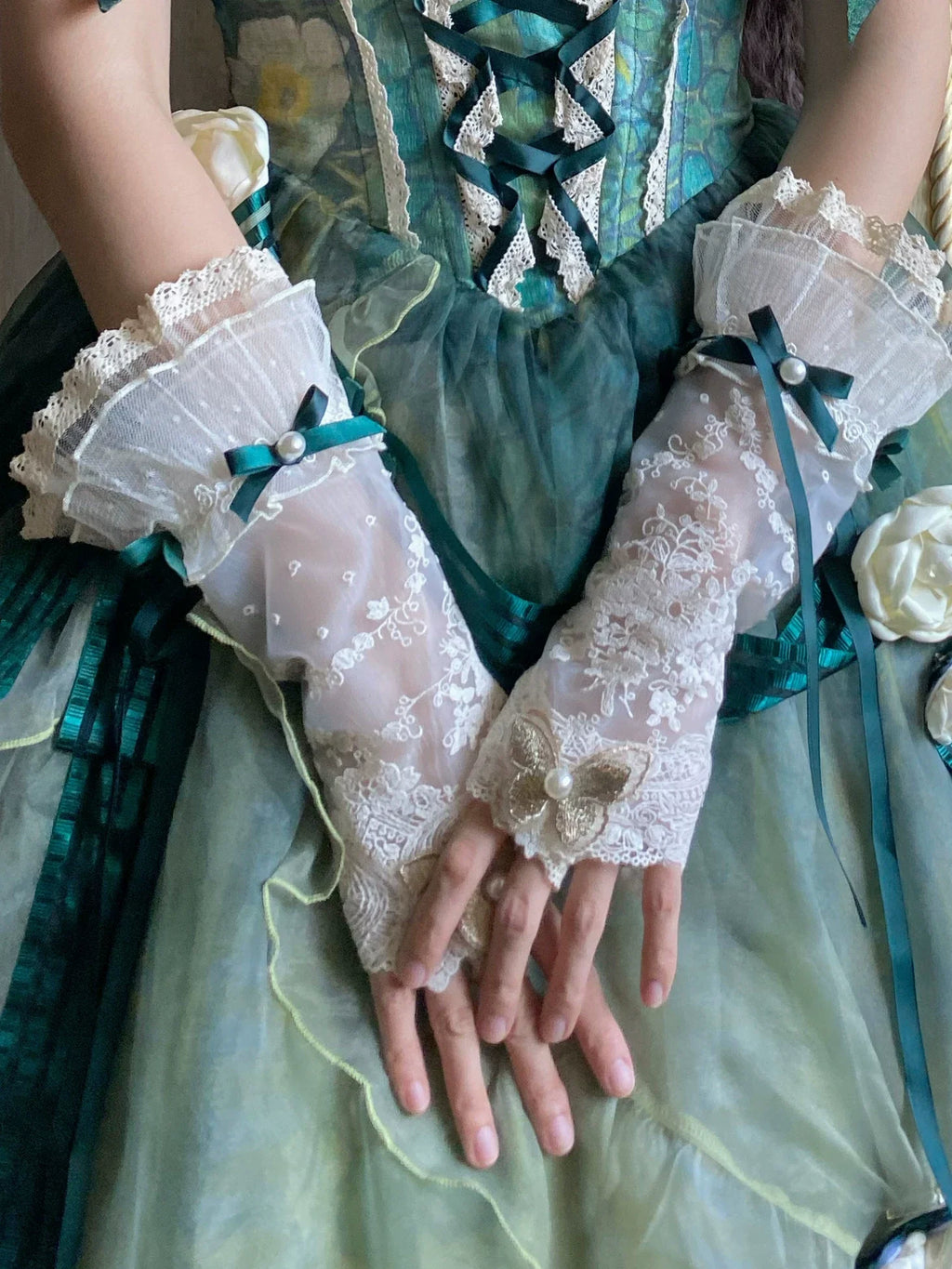 Wild Roses of Arles Purple Green Oil Painting Print Cowl Neck Tail JSK Classic Lolita Dress and Accessories - image 15