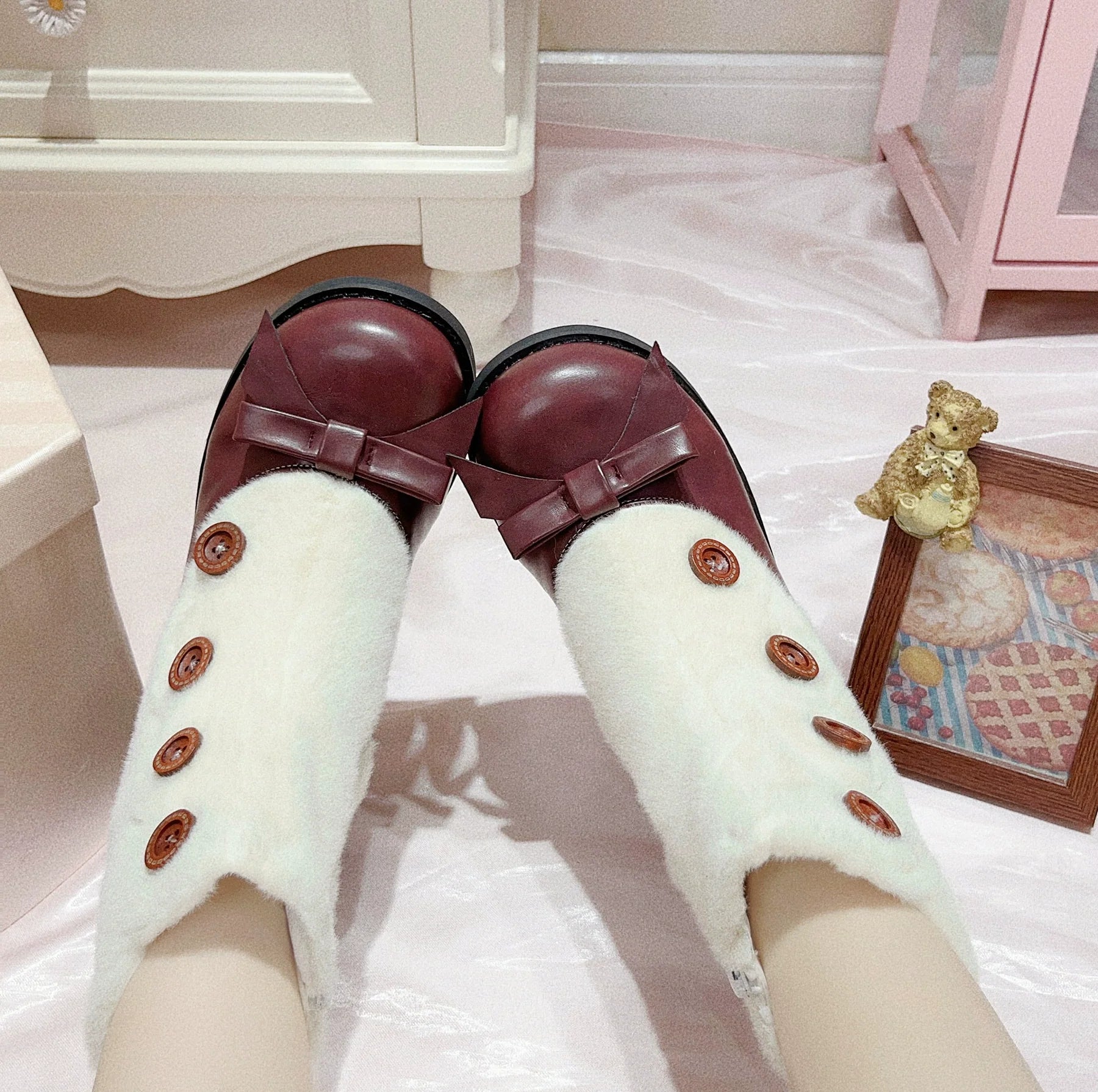Winter Lolita Boots Fur Mary Jane Lolita Low Heel Shoes - image 25