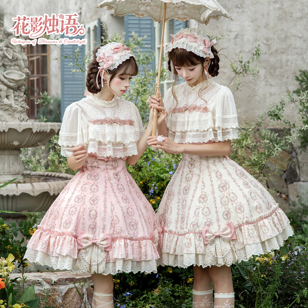 Whispers of Blossoms & Candlelight - Sweet Lolita Floral Printed JSK Dress with Bows and Accessories - image 10