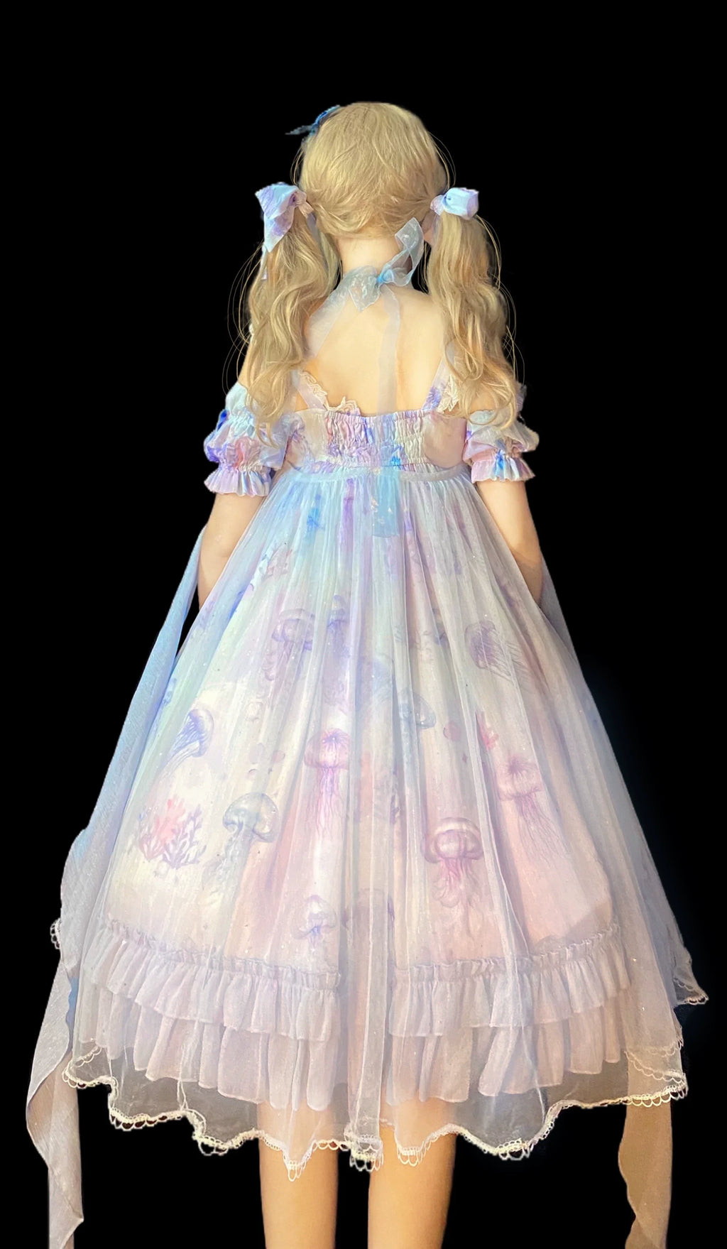 Coral Jellyfish - Sweet Lolita High-waist JSK Dress, Jellyfish & Coral Print and Accessories - image 54