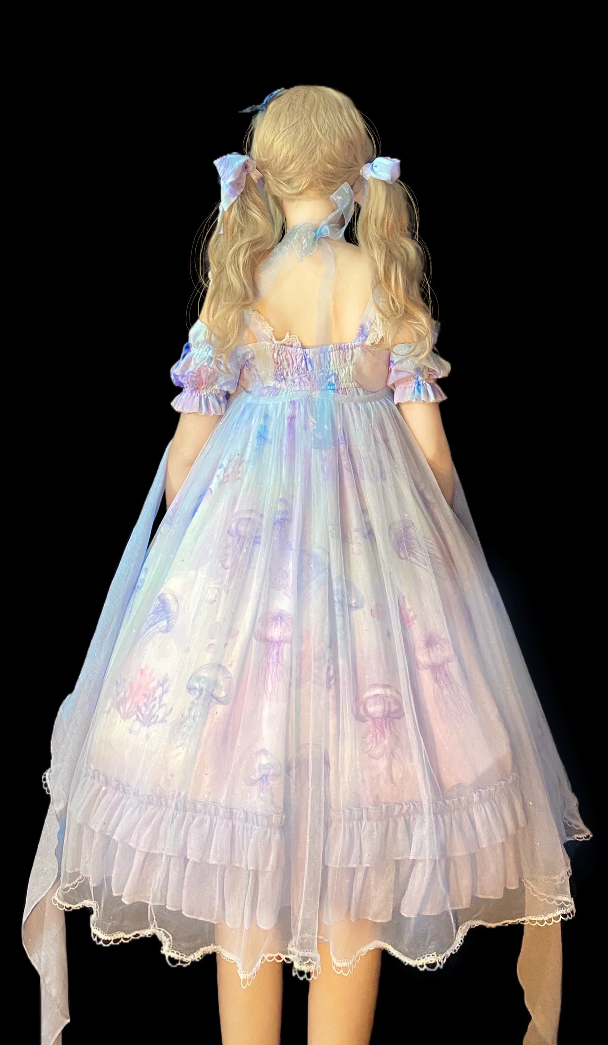 Coral Jellyfish - Sweet Lolita High-waist JSK Dress, Jellyfish & Coral Print and Accessories - image 54