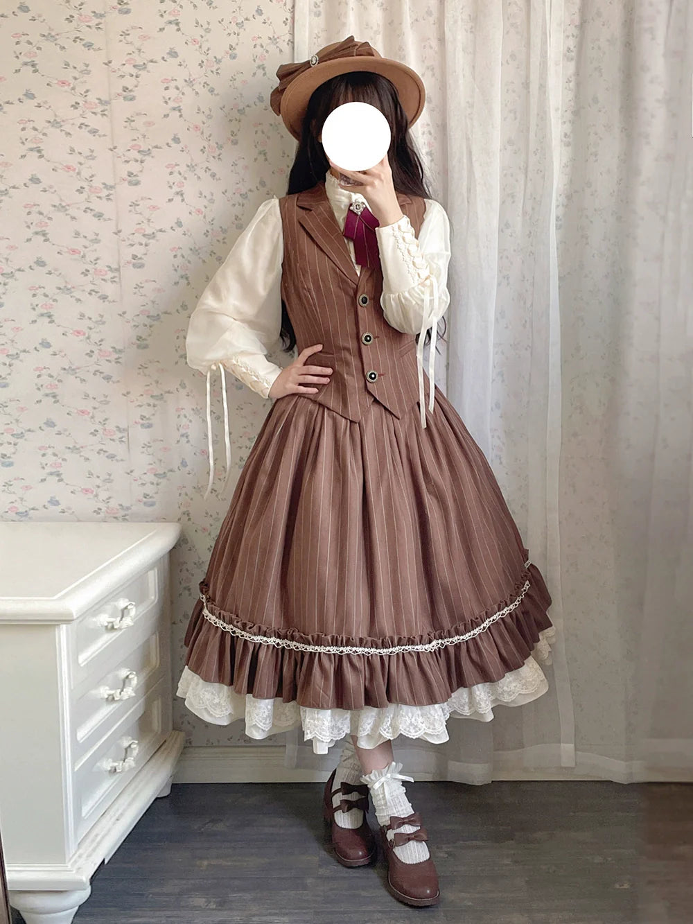 Rose Doll - Elegant Lolita Striped Fishbone Skirt - image 54