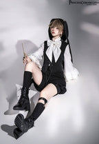 Rabbit Feather - Black Ouji Lolita Vest Shorts Suit Prince Cloak Set - image 10