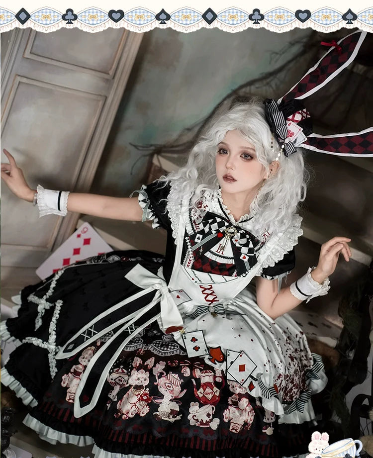 Alice - Kawaii Lolita OP Dress, Rabbit & Playing Card Motifs - image 20