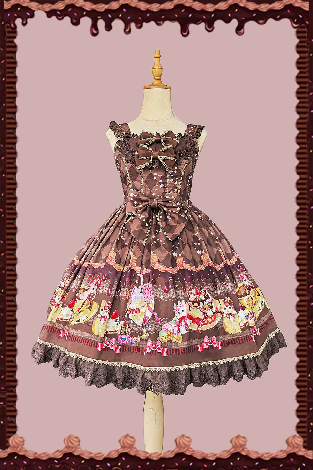 Cream Meow - Sweet Lolita JSK, Cat Print and Accessories - image 10
