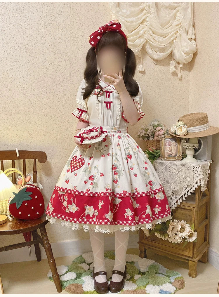 Sweet Lolita Shirt Strawberry Embroidery Ivory Blouse - image 17