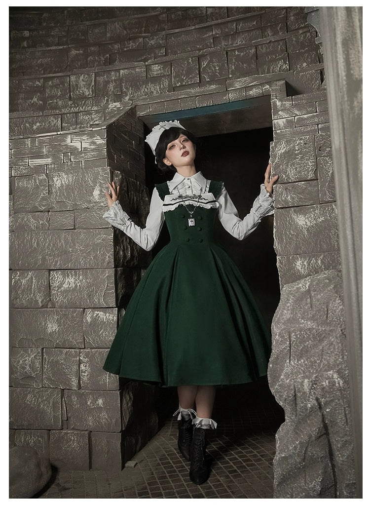 Abyss Clinic - Gothic Lolita Green Dress Set, Embroidery Accent - image 30
