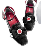 Night Banquet - Gothic Lolita Square-Toe Shoes with Ruby Bow - image 4