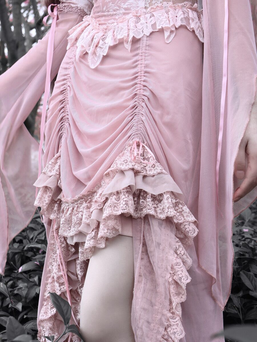 Sakura Nightmare - Pink Gothic Velvet Drawstring Dress - image 8