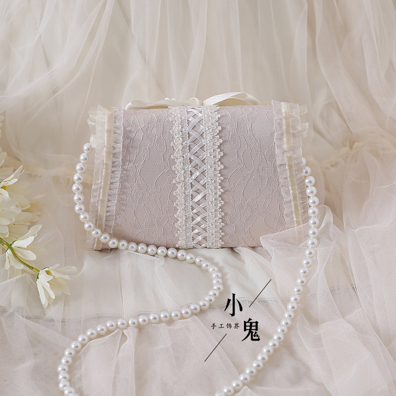 Elegant Lolita Bag Daisy Pearl Chain Lace Handbag - image 9