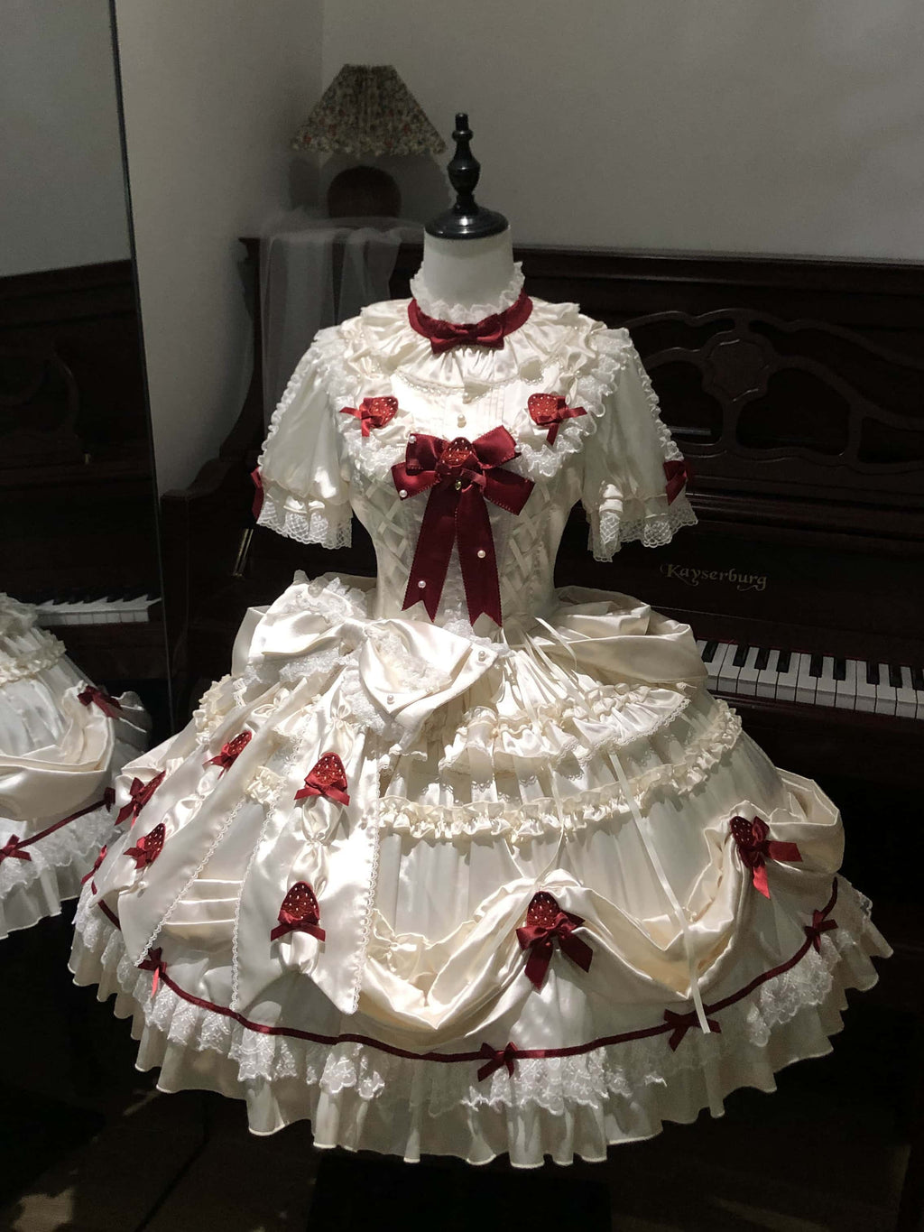 Paria Cream Strawberry Satin Lolita OP Dress and Accessories - image 8