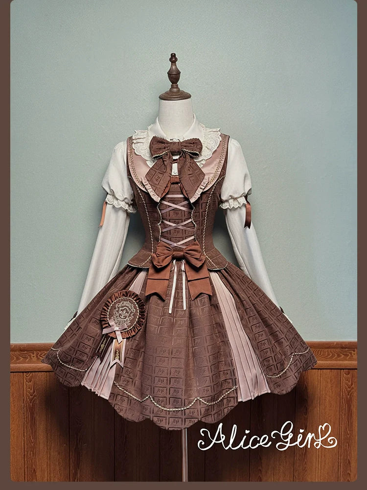 Bear Chocolate Slab - Classic Lolita Pleated JSK & SK Dress, Side Zipper - image 16
