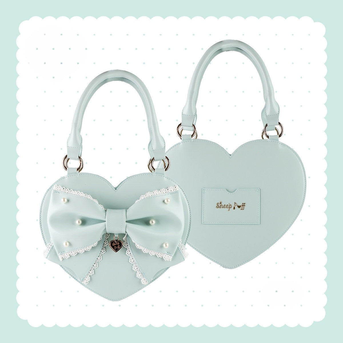 Vintage Sweetheart - Lace Bow Heart Lolita Handbag - image 11