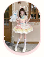 Cream Puff - Sweet Lolita Apron OP Dress, Bunny & Bear Details - image 5