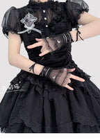 Star and Moon - Bridal Lolita Cuffs White and Black Ballet Style Lace Cuffs - image 7