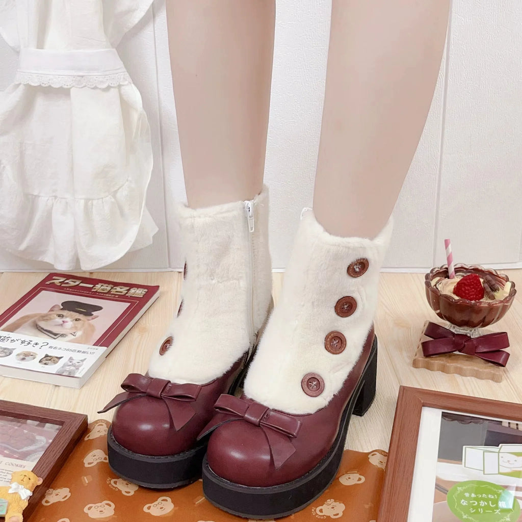 Winter Lolita Boots Fur Mary Jane Lolita Low Heel Shoes - image 23