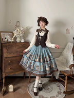 Coffee Bookshelf - Classic Lolita JSK and SK Set, Coffee Cup and Book Print - image 1