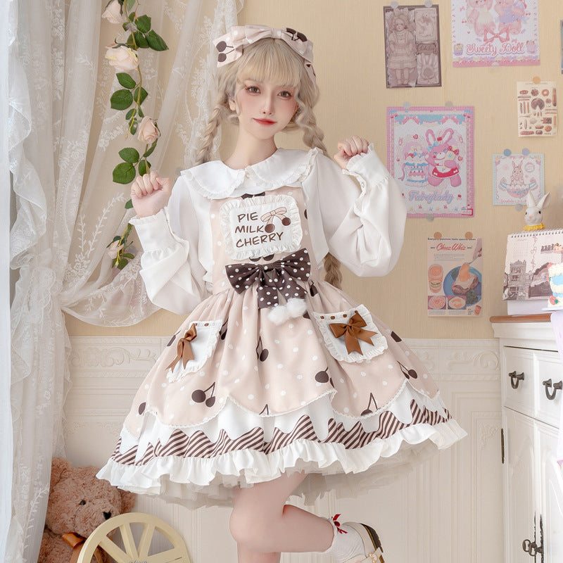 Pie Milk Cherry - Sweet Lolita Salopette and Blouse - image 6