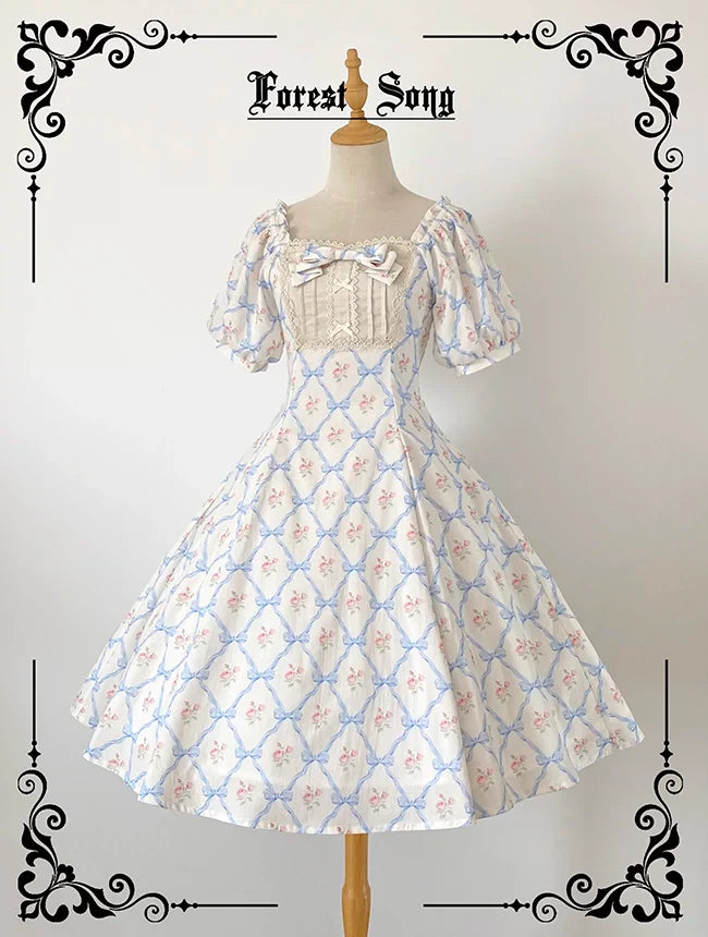 Pastoral Poem - Elegant Lolita OP Dress Floral Print 6-Piece Cut Lolita Dress - image 15