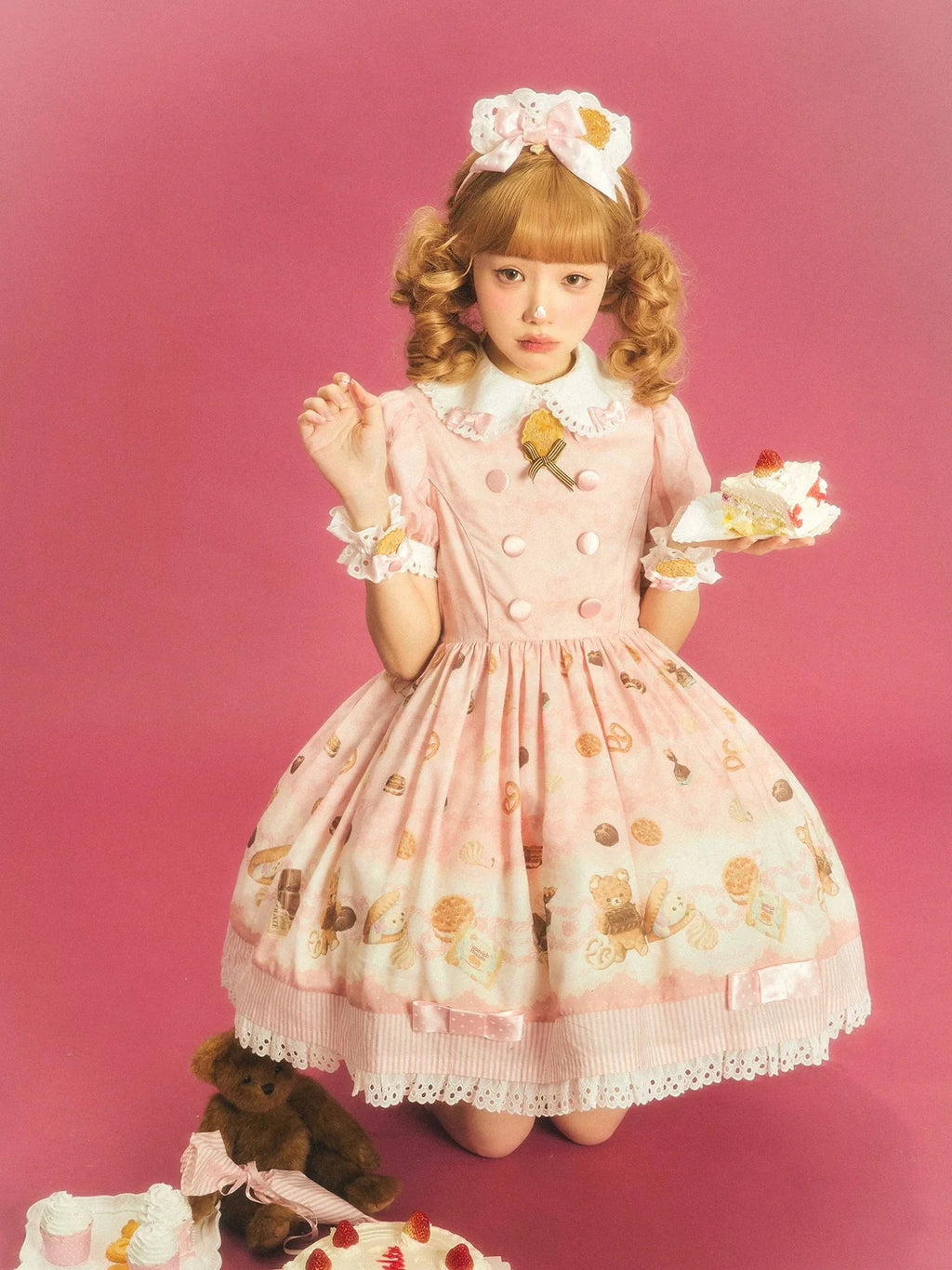 Patisserie Forever Happiness Pink Apron Sweet Lolita OP Dress Set - image 2