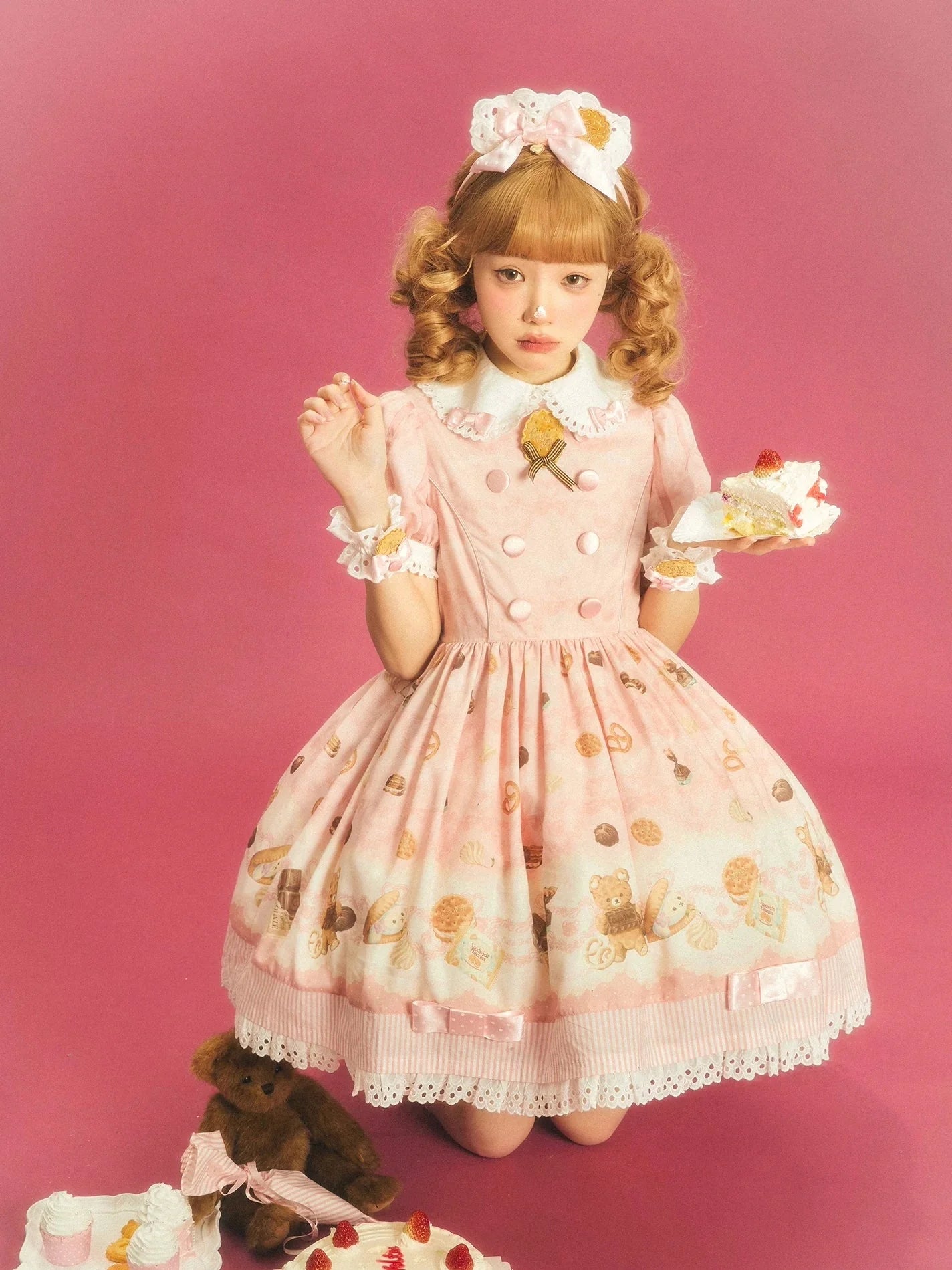 Patisserie Forever Happiness Pink Apron Sweet Lolita OP Dress Set - image 2