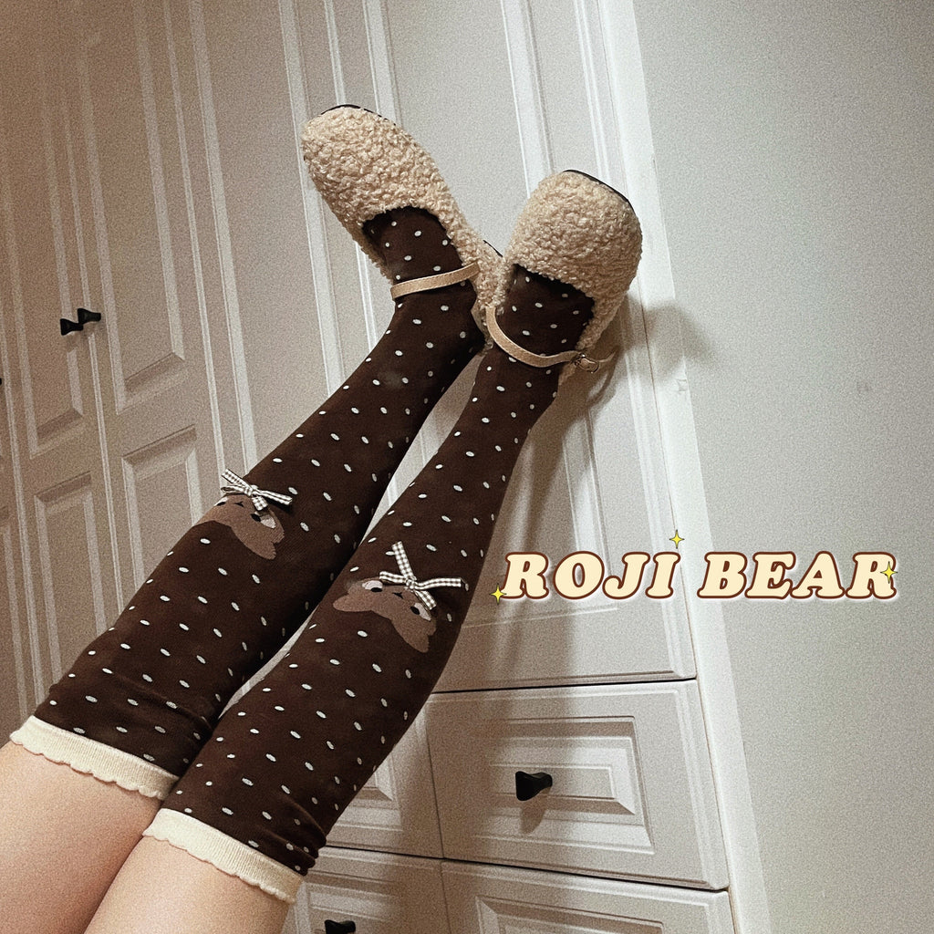 Bear Dots Bow Cotton Lolita Thigh-High Stockings - image 4