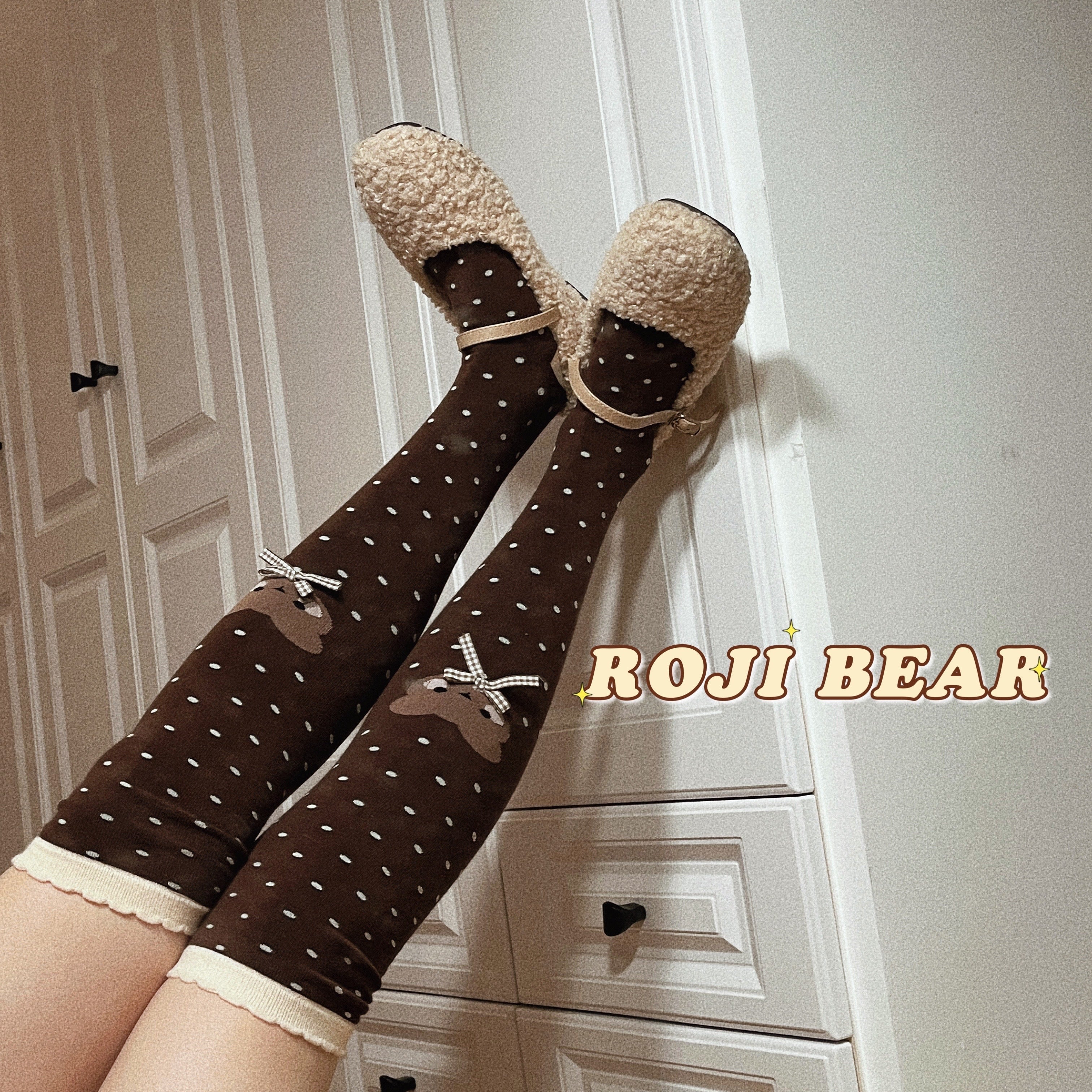 Bear Dots Bow Cotton Lolita Thigh-High Stockings - image 4