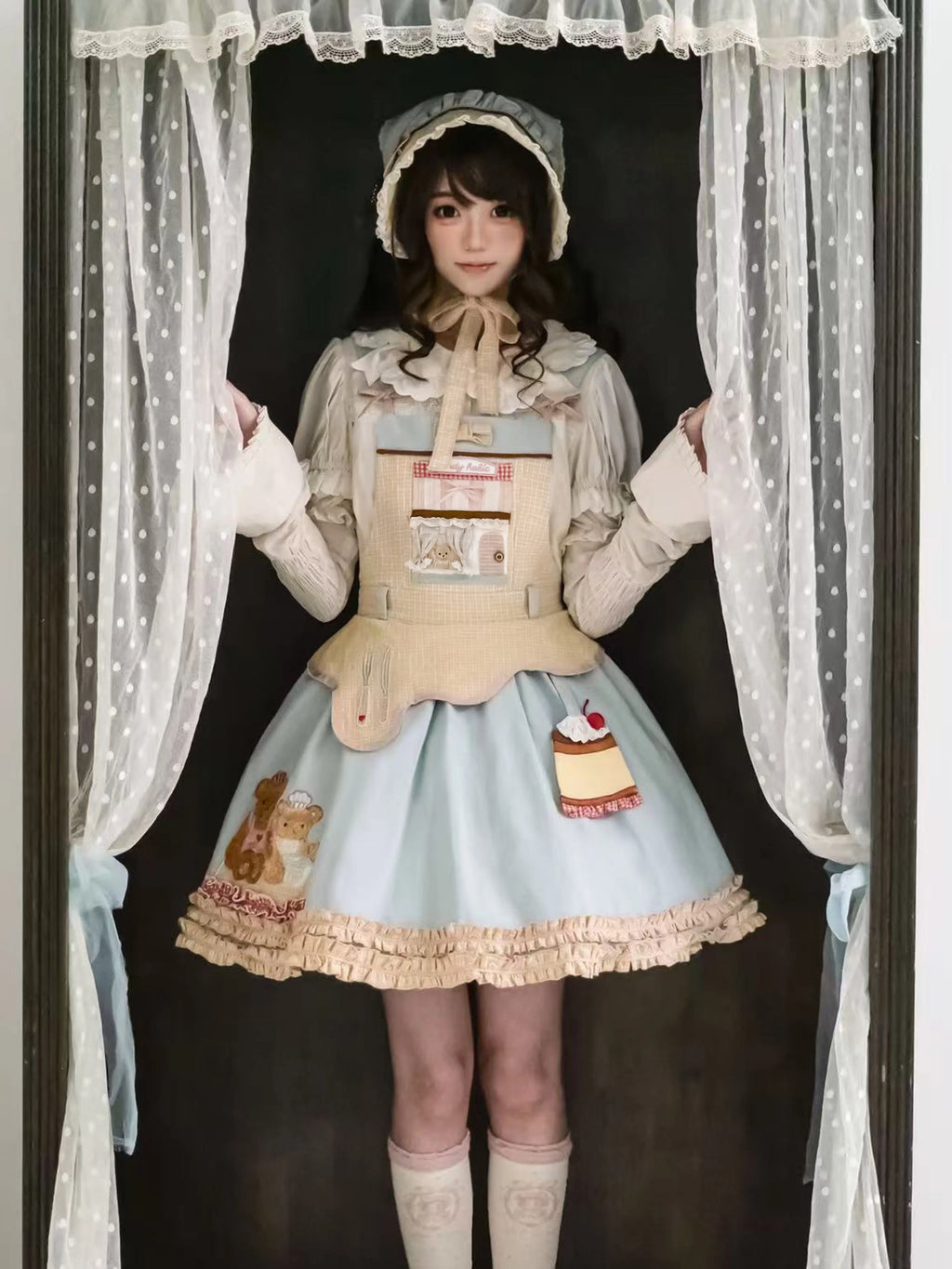 Teddy Bear Bakery Embroidered Cake Applique Sweet Lolita Suspender Skirt Set - image 5