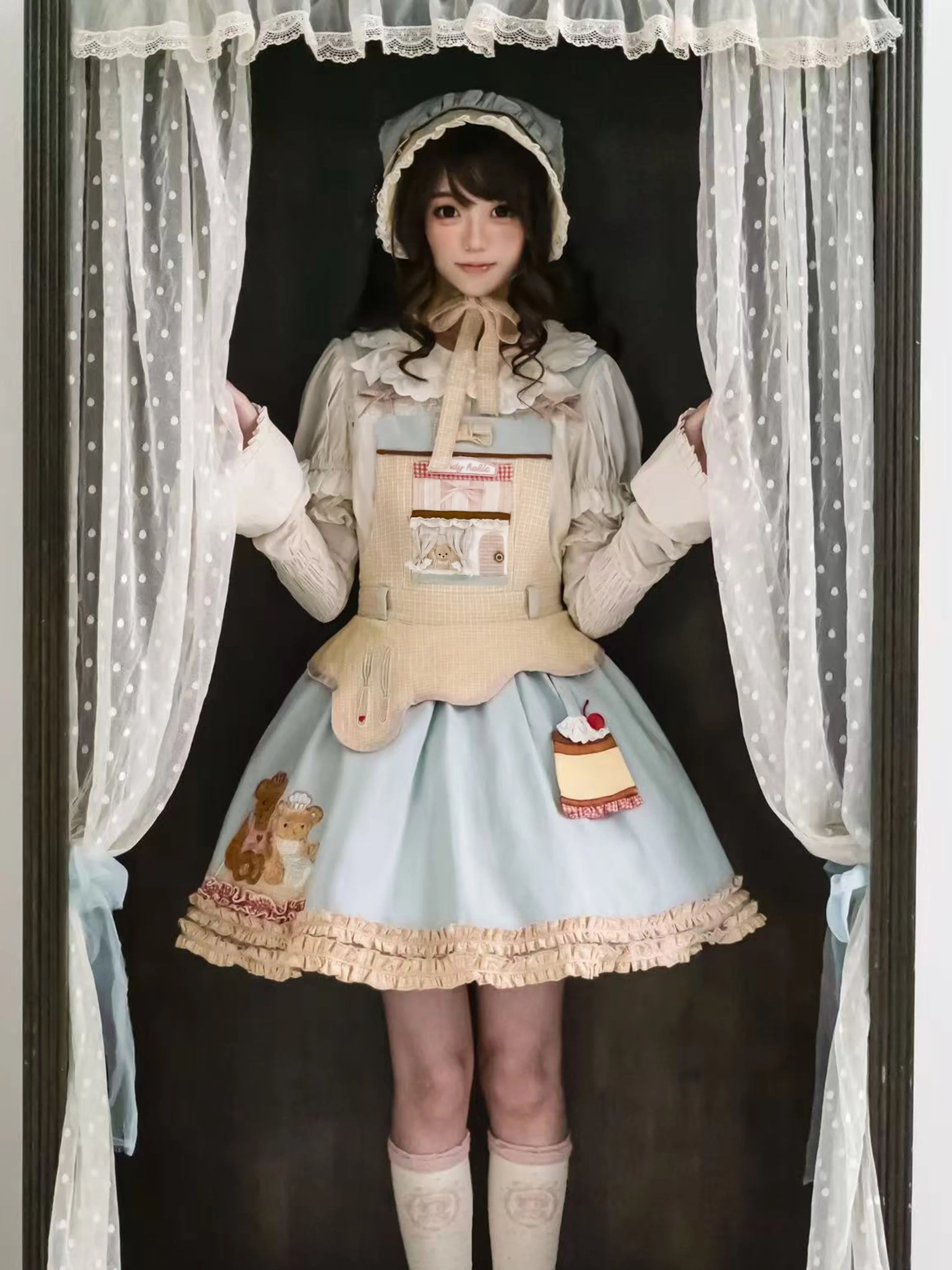 Teddy Bear Bakery Embroidered Cake Applique Sweet Lolita Suspender Skirt Set - image 5