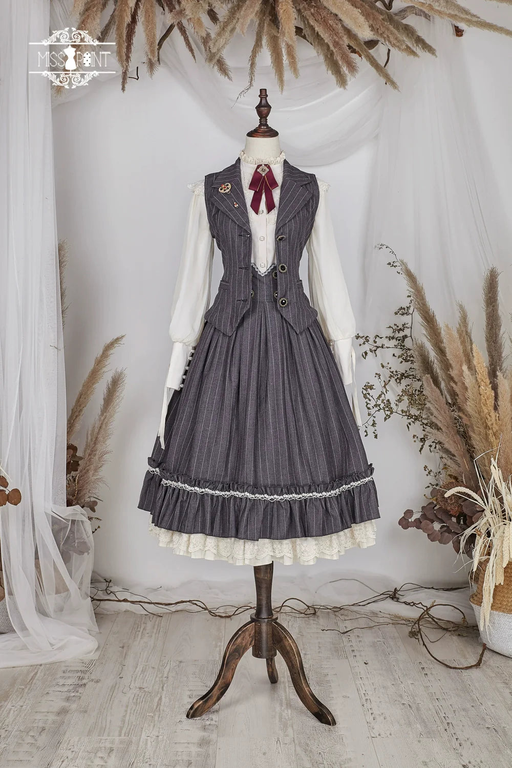 Rose Doll - Elegant Lolita Striped Fishbone Skirt - image 105