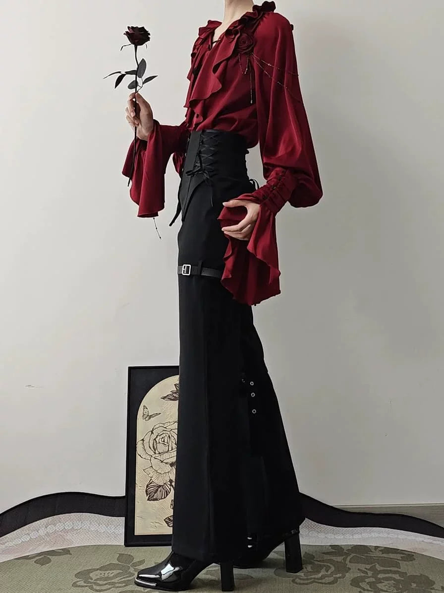 Ouji Lolita V-Line Backless Blouse & Slight Flare Pants - image 17