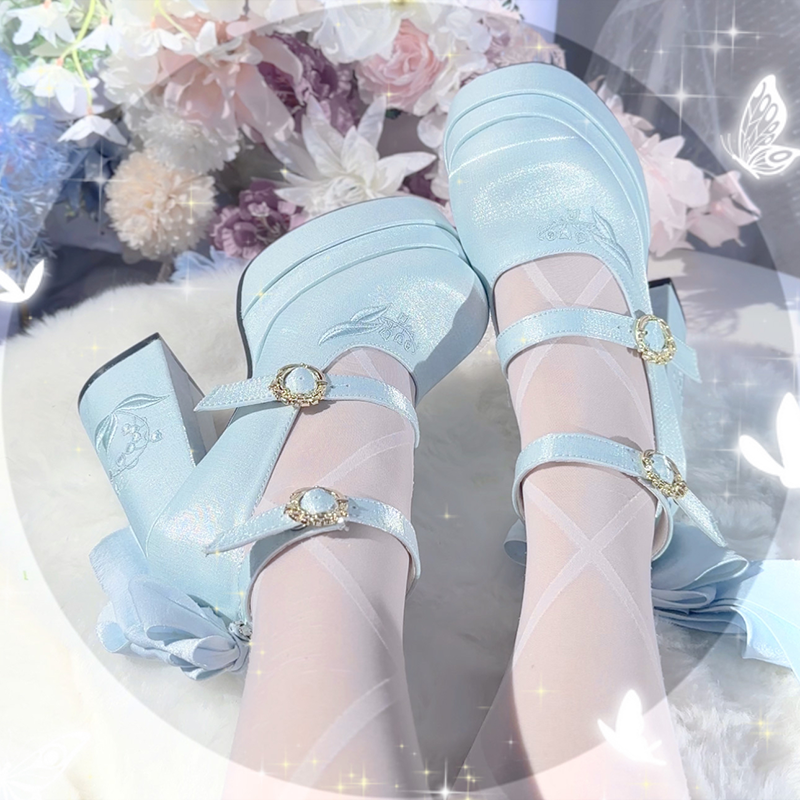 Floating Dream Lily - Elegant Lolita High Heel Shoes, Detachable Bow - image 28