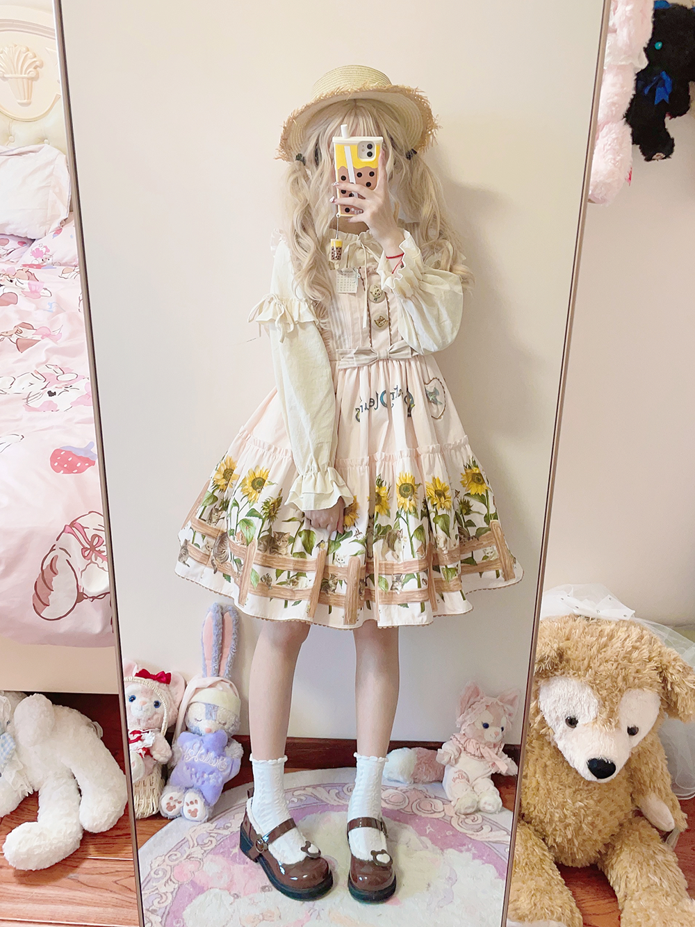 Cat and Sunflower - Sweet Lolita JSK, Cat and Sunflower Print - image 31