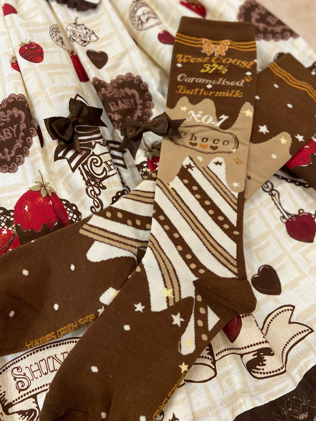 Kawaii Lolita Chocolate Color Cotton Socks - image 5