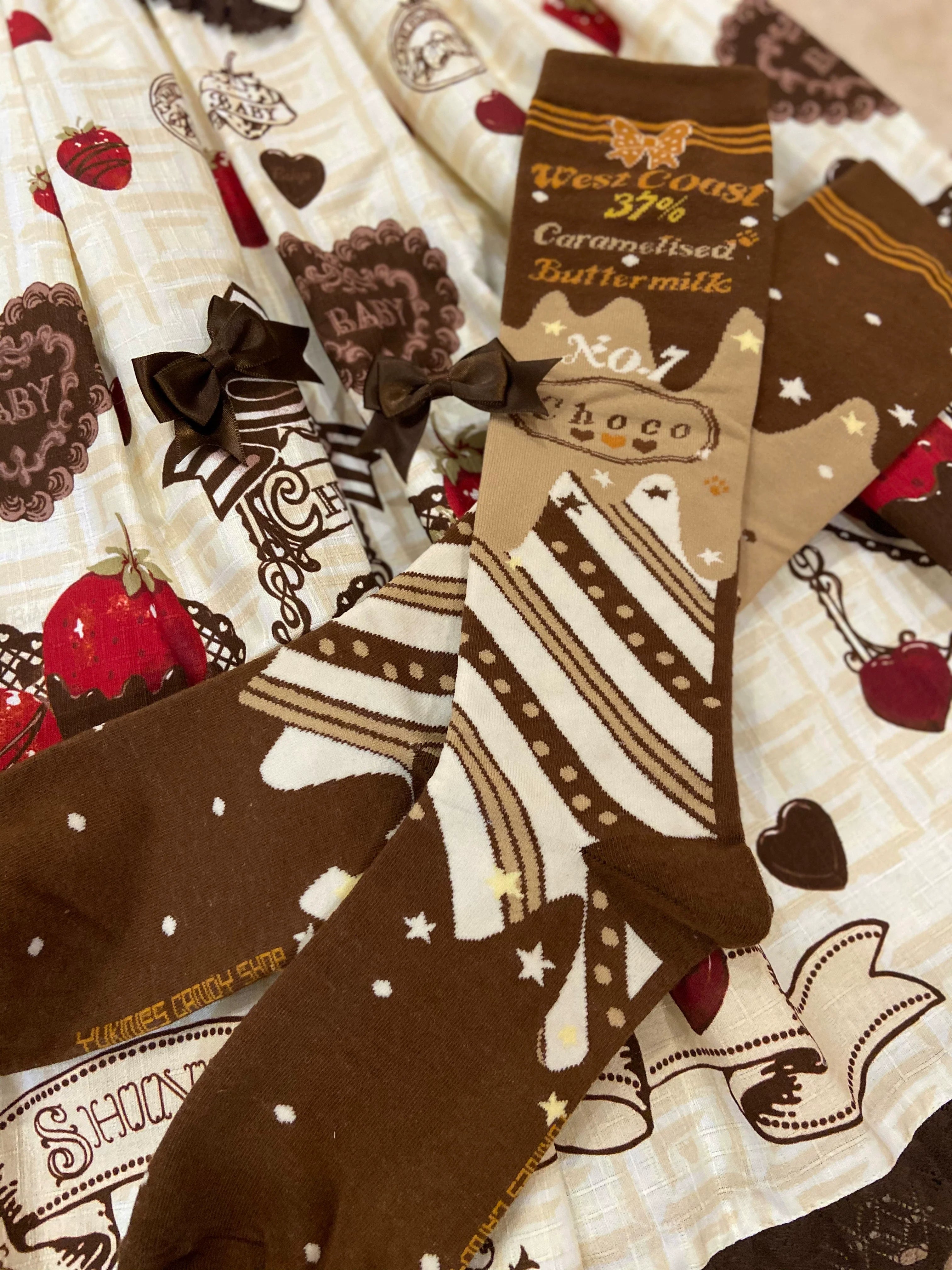 Kawaii Lolita Chocolate Color Cotton Socks - image 5