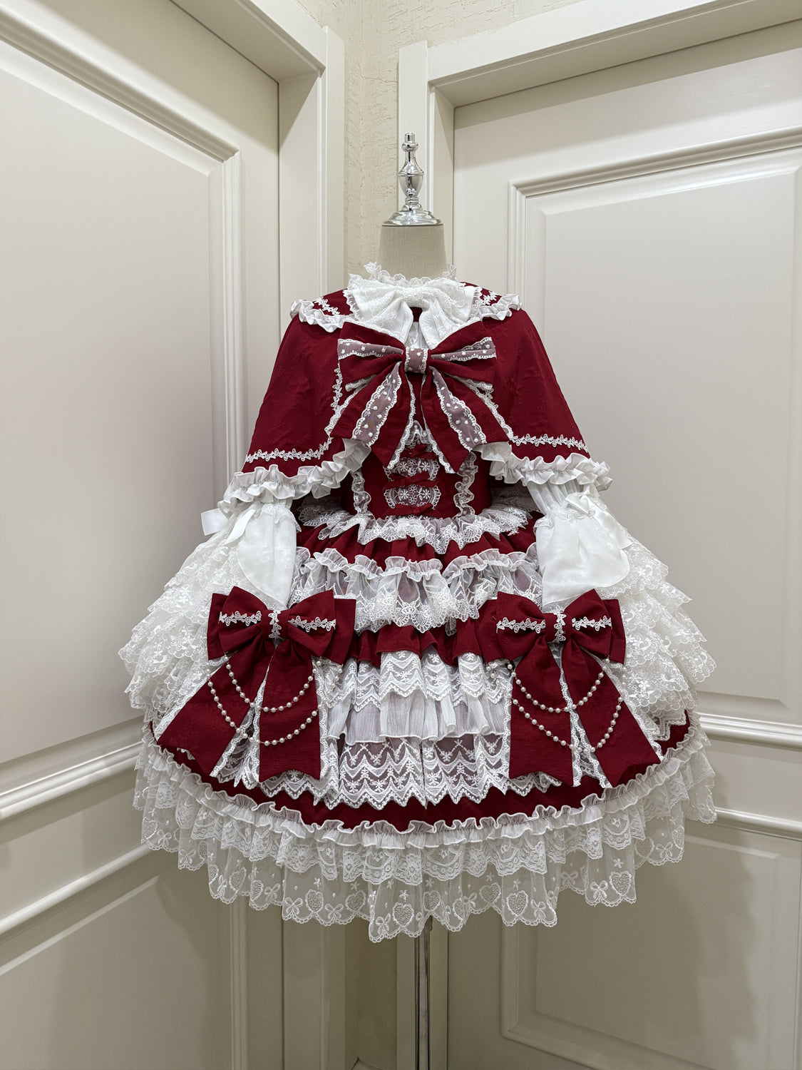 Cross Heart Knot - Sweet Lolita JSK Suit Tiered Ruffles Dress with Lace Blouse - image 16