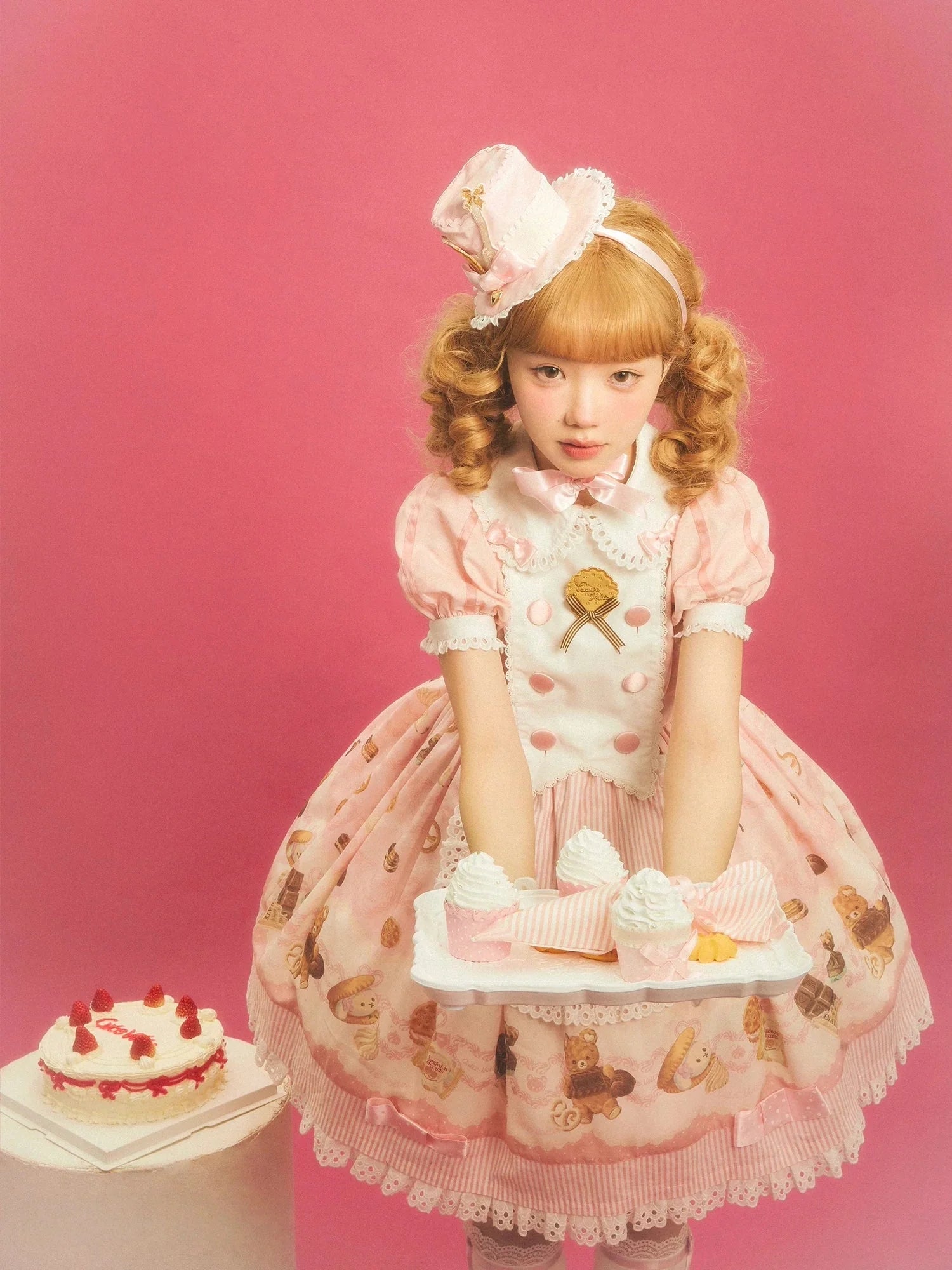 Patisserie Forever Happiness Pink Apron Sweet Lolita OP Dress Set - image 9