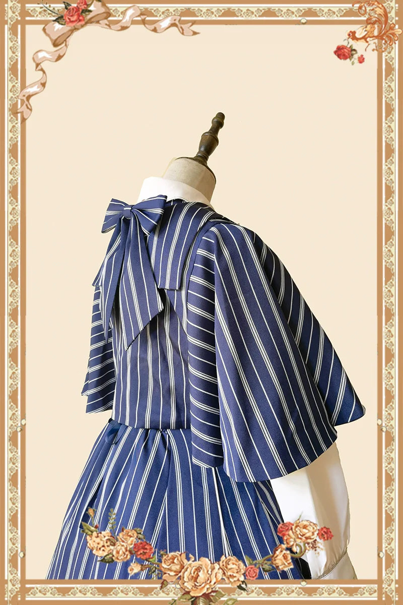 Elegant Lolita Stripe High-waist Jumper Dress Set and Cape - image 10
