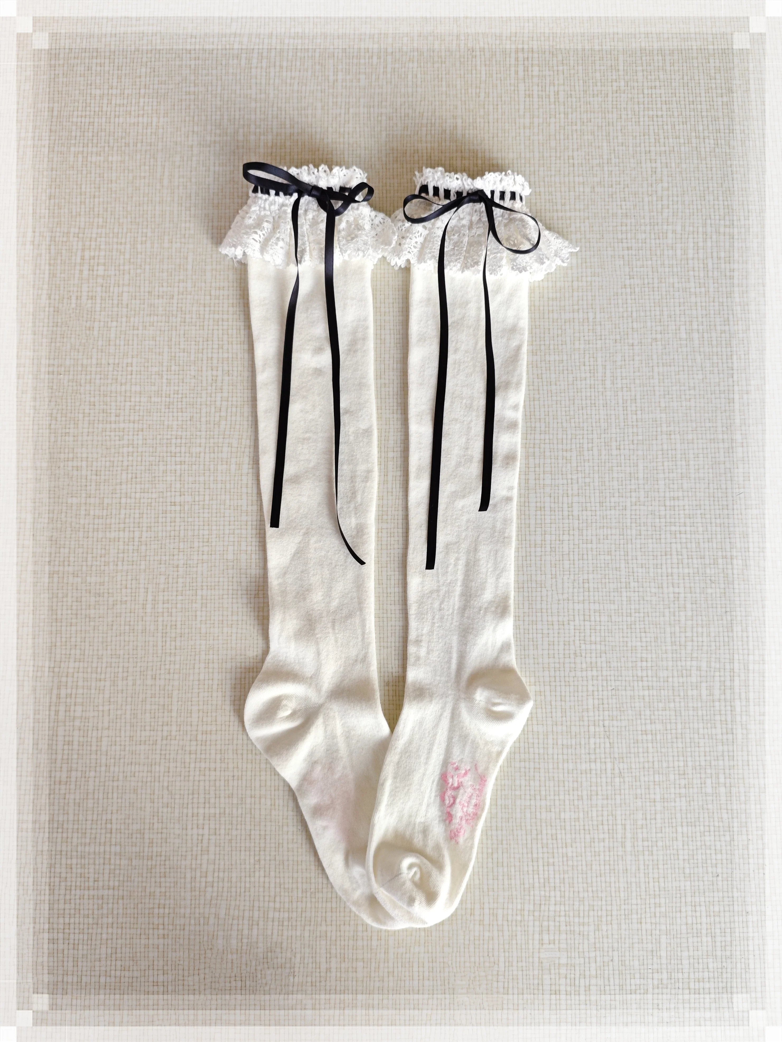 Cotton Old School Lolita White Socks with Colorful Ribbon Bows - image 13