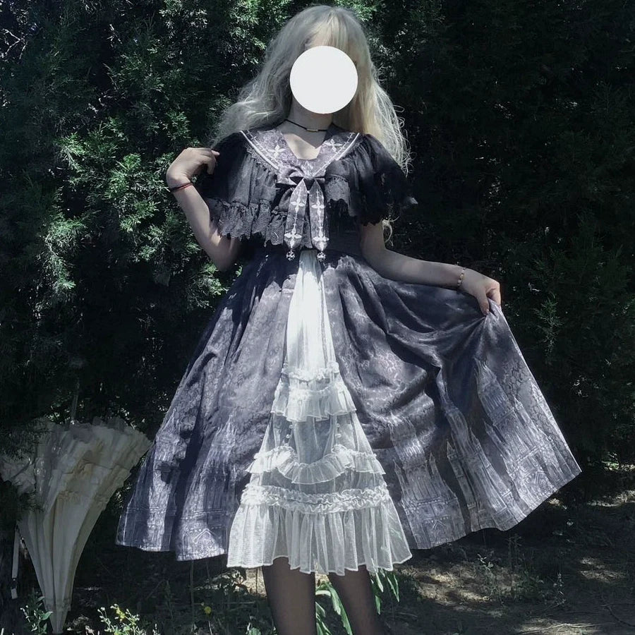 Silent Church - Gothic Lolita JSK Dress Printed Dress Thin Shawl Set - image 11
