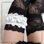 Wuxiaoliu Gothic Lolita Lace Stockings with Bow Garter - image 7