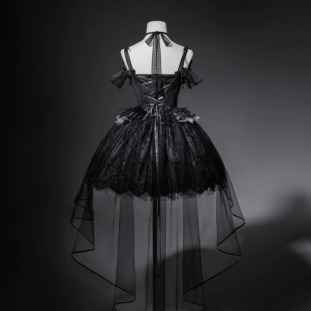 Star Swan Dream - Black Gothic Lolita JSK Dress, Swan Embroidery - image 3