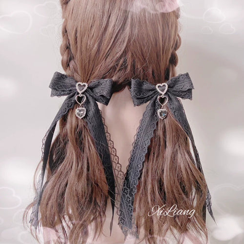 Black Lace Bow Rhinestone Lolita Hair Clip and Brooch - image 2