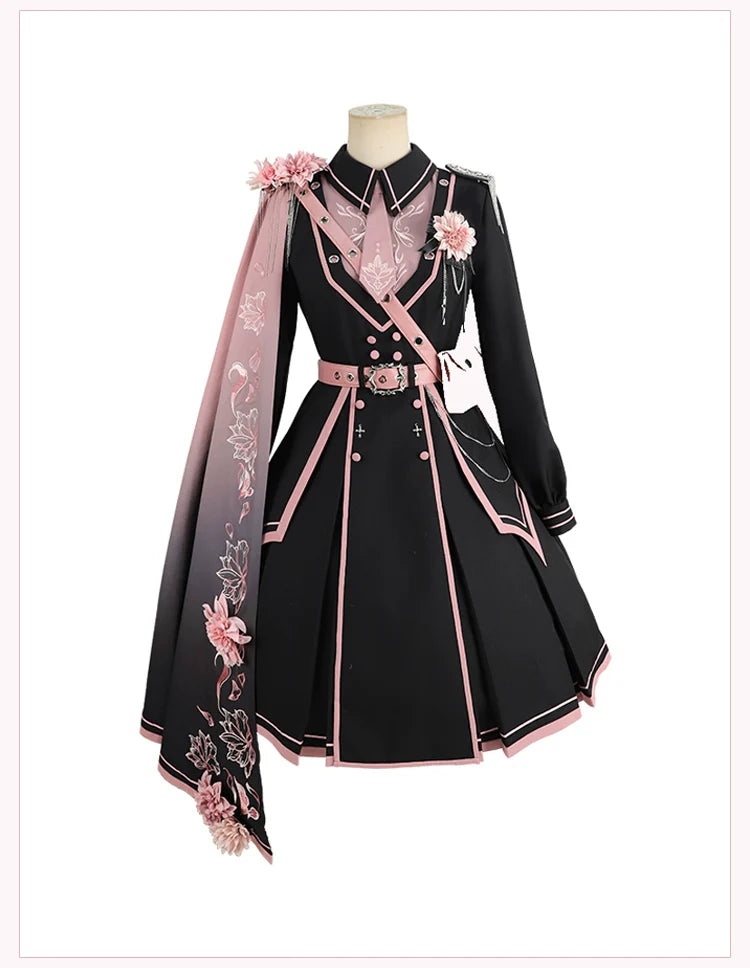 Chunlv Dark Pink Military Lolita OP Dress and Cloak - image 1