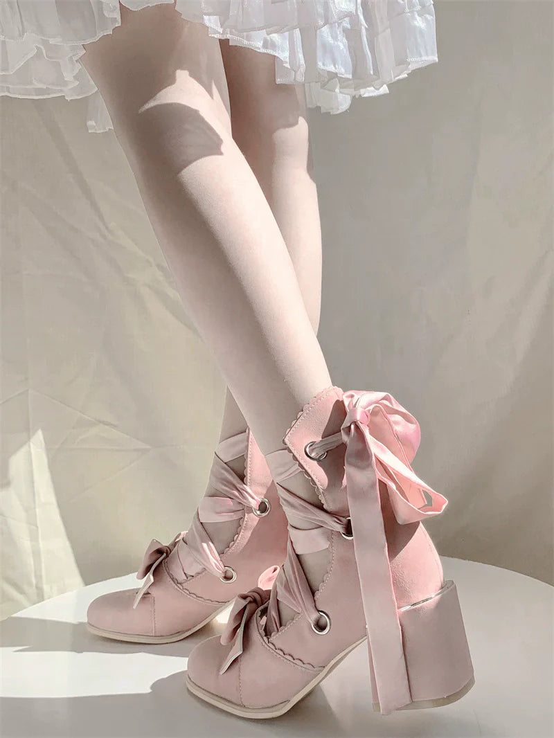 Muse Kiss - Elegant Lolita Shoes Lace-up Bow Heels Round Toe - image 25