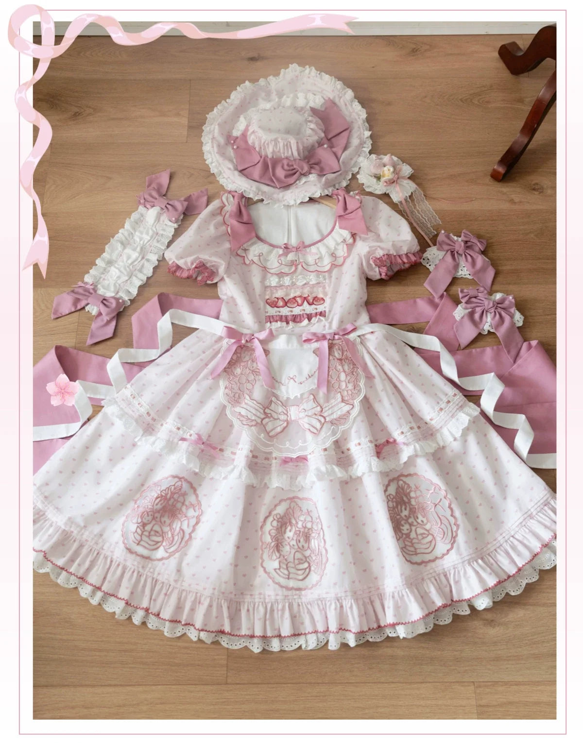 Berry Trap Embroidered Sweet Lolita OP Dress and Accessories - image 14