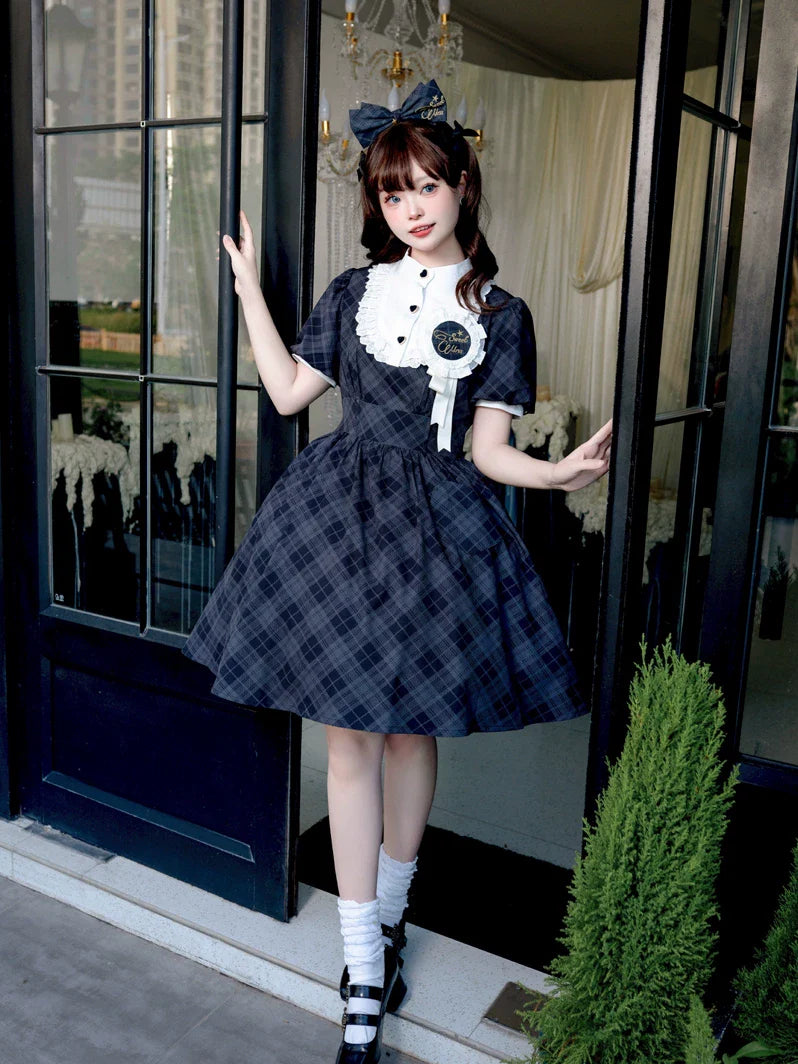 Showa Girl - Classic Lolita Showa Retro Idol Plaid OP Dress - image 3